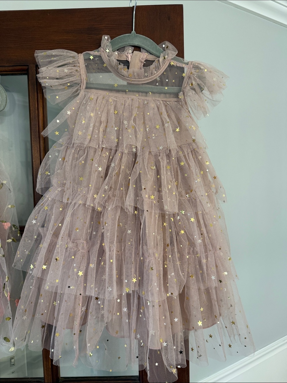 Girls' Taupe Star Tulle Party Dress